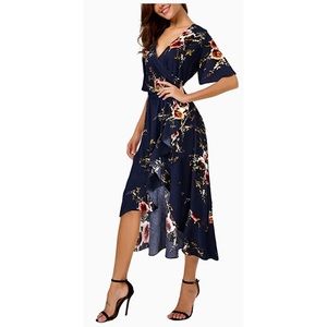 Short Sleeve Floral High Low Flowy Maxi Dress